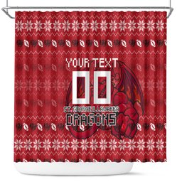 Personalized St George Illawarra Dragons Christmas Shower Curtain Australian Rugby Fans - Pixelated Ugly Xmas Pattern Mascot Santa