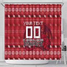 Personalized St George Illawarra Dragons Christmas Shower Curtain Australian Rugby Fans - Pixelated Ugly Xmas Pattern Mascot Santa