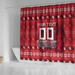 Personalized St George Illawarra Dragons Christmas Shower Curtain Australian Rugby Fans - Pixelated Ugly Xmas Pattern Mascot Santa
