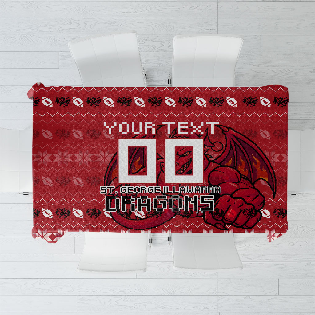 Personalized St George Illawarra Dragons Christmas Tablecloth Australian Rugby Fans - Pixelated Ugly Xmas Pattern Mascot Santa