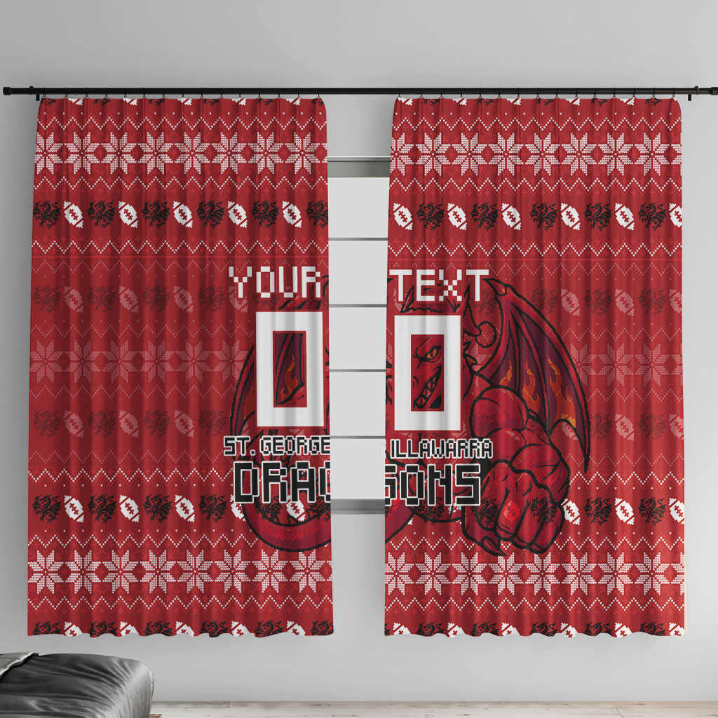 Personalized St George Illawarra Dragons Christmas Window Curtain Australian Rugby Fans - Pixelated Ugly Xmas Pattern Mascot Santa