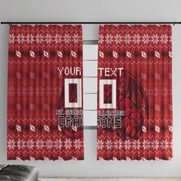 Personalized St George Illawarra Dragons Christmas Window Curtain Australian Rugby Fans - Pixelated Ugly Xmas Pattern Mascot Santa