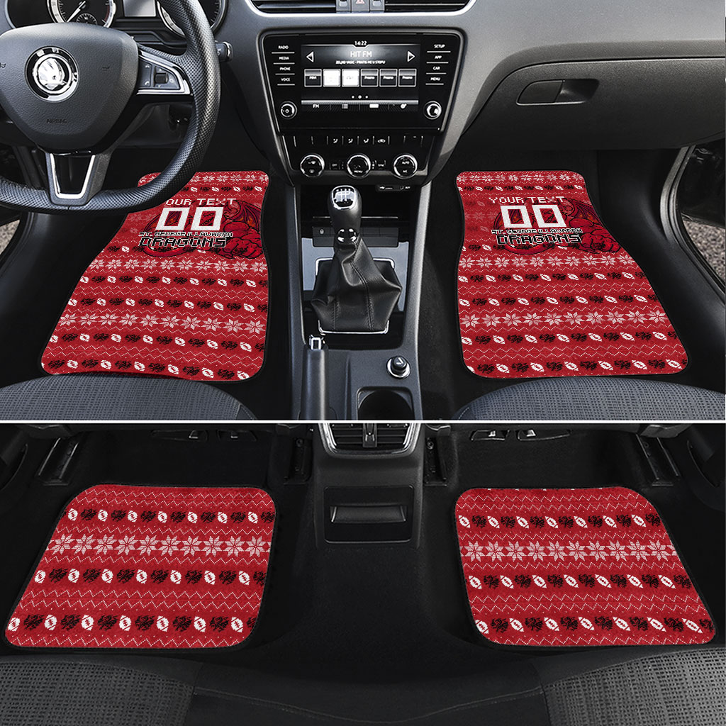 Personalized St George Illawarra Dragons Christmas Car Mats Australian Rugby Fans - Pixelated Ugly Xmas Pattern Mascot Santa