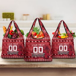 Personalized St George Illawarra Dragons Christmas Grocery Bag Australian Rugby Fans - Pixelated Ugly Xmas Pattern Mascot Santa