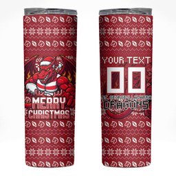 Personalized St George Illawarra Dragons Christmas Skinny Tumbler Australian Rugby Fans - Pixelated Ugly Xmas Pattern Mascot Santa