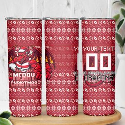 Personalized St George Illawarra Dragons Christmas Skinny Tumbler Australian Rugby Fans - Pixelated Ugly Xmas Pattern Mascot Santa