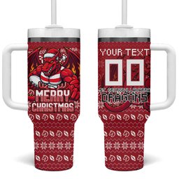 Personalized St George Illawarra Dragons Christmas Tumbler With Handle Australian Rugby Fans - Pixelated Ugly Xmas Pattern Mascot Santa