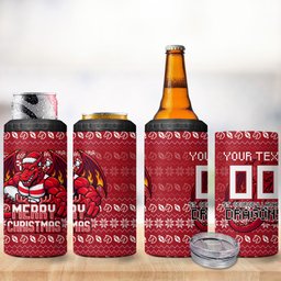 Personalized St George Illawarra Dragons Christmas 4 in 1 Can Cooler Tumbler Australian Rugby Fans - Pixelated Ugly Xmas Pattern Mascot Santa