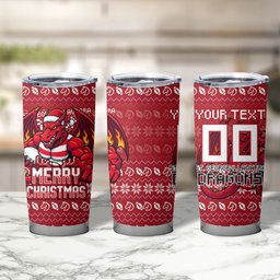 Personalized St George Illawarra Dragons Christmas Tumbler Cup Australian Rugby Fans - Pixelated Ugly Xmas Pattern Mascot Santa