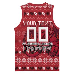 Personalized St George Illawarra Dragons Christmas Basketball Jersey Australian Rugby Fans - Pixelated Ugly Xmas Pattern Mascot Santa