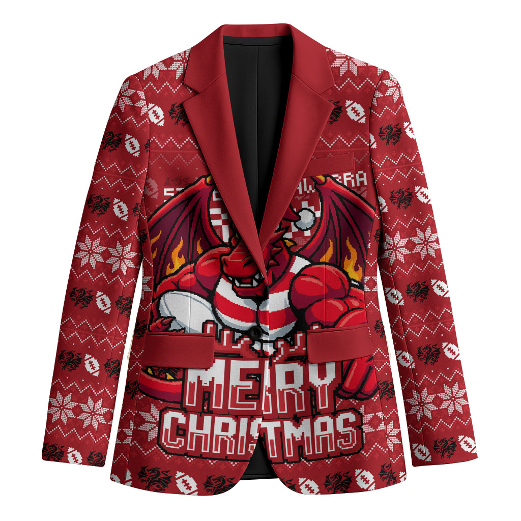 Personalized St George Illawarra Dragons Christmas Blazer Australian Rugby Fans - Pixelated Ugly Xmas Pattern Mascot Santa