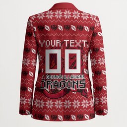 Personalized St George Illawarra Dragons Christmas Blazer Australian Rugby Fans - Pixelated Ugly Xmas Pattern Mascot Santa