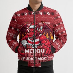 Personalized St George Illawarra Dragons Christmas Bomber Puffer Jacket Australian Rugby Fans - Pixelated Ugly Xmas Pattern Mascot Santa
