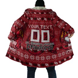 Personalized St George Illawarra Dragons Christmas Cloak Australian Rugby Fans - Pixelated Ugly Xmas Pattern Mascot Santa