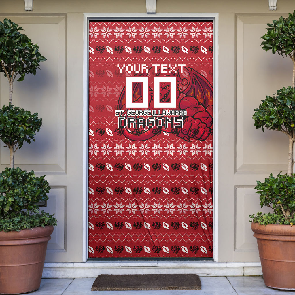Personalized St George Illawarra Dragons Christmas Door Cover Australian Rugby Fans - Pixelated Ugly Xmas Pattern Mascot Santa