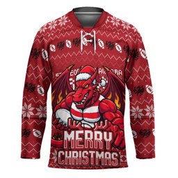 Personalized St George Illawarra Dragons Christmas Hockey Jersey Australian Rugby Fans - Pixelated Ugly Xmas Pattern Mascot Santa