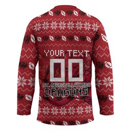 Personalized St George Illawarra Dragons Christmas Hockey Jersey Australian Rugby Fans - Pixelated Ugly Xmas Pattern Mascot Santa