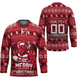 Personalized St George Illawarra Dragons Christmas Hockey Jersey Australian Rugby Fans - Pixelated Ugly Xmas Pattern Mascot Santa