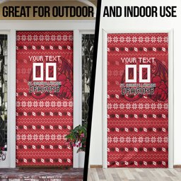 Personalized St George Illawarra Dragons Christmas Door Cover Australian Rugby Fans - Pixelated Ugly Xmas Pattern Mascot Santa