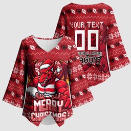Personalized St George Illawarra Dragons Christmas Kimono Sleeve Blouse Australian Rugby Fans - Pixelated Ugly Xmas Pattern Mascot Santa