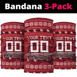 Personalized St George Illawarra Dragons Christmas Neck Gaiter Australian Rugby Fans - Pixelated Ugly Xmas Pattern Mascot Santa