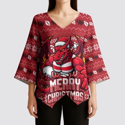 Personalized St George Illawarra Dragons Christmas Kimono Sleeve Blouse Australian Rugby Fans - Pixelated Ugly Xmas Pattern Mascot Santa