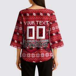 Personalized St George Illawarra Dragons Christmas Kimono Sleeve Blouse Australian Rugby Fans - Pixelated Ugly Xmas Pattern Mascot Santa