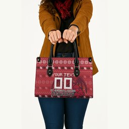 Personalized St George Illawarra Dragons Christmas Leather Bag Australian Rugby Fans - Pixelated Ugly Xmas Pattern Mascot Santa
