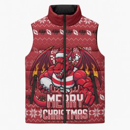 Personalized St George Illawarra Dragons Christmas Sleeveless Puffer Jacket Australian Rugby Fans - Pixelated Ugly Xmas Pattern Mascot Santa