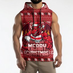 Personalized St George Illawarra Dragons Christmas Sleeveless Hoodie Australian Rugby Fans - Pixelated Ugly Xmas Pattern Mascot Santa