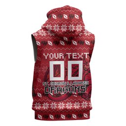 Personalized St George Illawarra Dragons Christmas Sleeveless Zip Hoodie Australian Rugby Fans - Pixelated Ugly Xmas Pattern Mascot Santa
