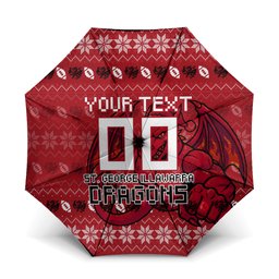 Personalized St George Illawarra Dragons Christmas Umbrella Australian Rugby Fans - Pixelated Ugly Xmas Pattern Mascot Santa