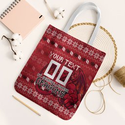 Personalized St George Illawarra Dragons Christmas Tote Bag Australian Rugby Fans - Pixelated Ugly Xmas Pattern Mascot Santa