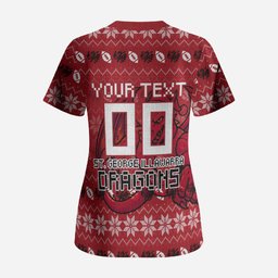 Personalized St George Illawarra Dragons Christmas Scrub Top Australian Rugby Fans - Pixelated Ugly Xmas Pattern Mascot Santa