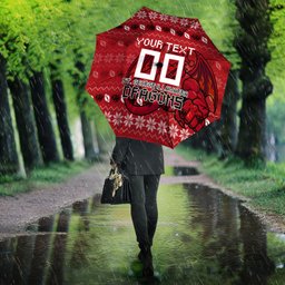 Personalized St George Illawarra Dragons Christmas Umbrella Australian Rugby Fans - Pixelated Ugly Xmas Pattern Mascot Santa