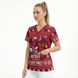 Personalized St George Illawarra Dragons Christmas Scrub Top Australian Rugby Fans - Pixelated Ugly Xmas Pattern Mascot Santa