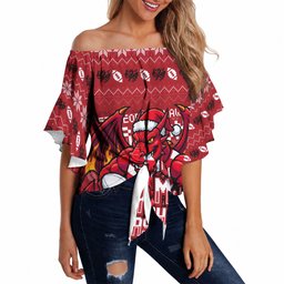 Personalized St George Illawarra Dragons Christmas Off Shoulder Wrap Waist Top Australian Rugby Fans - Pixelated Ugly Xmas Pattern Mascot Santa