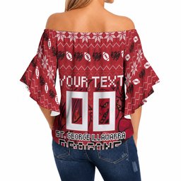 Personalized St George Illawarra Dragons Christmas Off Shoulder Wrap Waist Top Australian Rugby Fans - Pixelated Ugly Xmas Pattern Mascot Santa