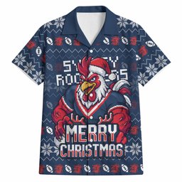 Personalized Sydney Roosters Christmas Hawaiian Shirt Australian Rugby Fans - Pixelated Ugly Xmas Pattern Mascot Santa