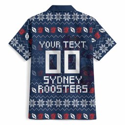 Personalized Sydney Roosters Christmas Hawaiian Shirt Australian Rugby Fans - Pixelated Ugly Xmas Pattern Mascot Santa