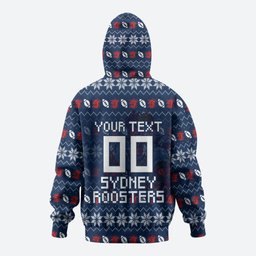 Personalized Sydney Roosters Christmas Zip Hoodie Australian Rugby Fans - Pixelated Ugly Xmas Pattern Mascot Santa