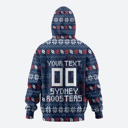 Personalized Sydney Roosters Christmas Hoodie Australian Rugby Fans - Pixelated Ugly Xmas Pattern Mascot Santa