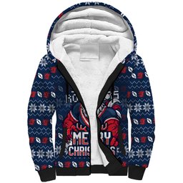 Personalized Sydney Roosters Christmas Sherpa Hoodie Australian Rugby Fans - Pixelated Ugly Xmas Pattern Mascot Santa
