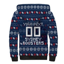 Personalized Sydney Roosters Christmas Sherpa Hoodie Australian Rugby Fans - Pixelated Ugly Xmas Pattern Mascot Santa