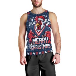 Personalized Sydney Roosters Christmas Men Tank Top Australian Rugby Fans - Pixelated Ugly Xmas Pattern Mascot Santa
