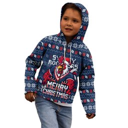 Personalized Sydney Roosters Christmas Kid Hoodie Australian Rugby Fans - Pixelated Ugly Xmas Pattern Mascot Santa