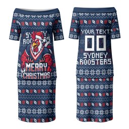 Personalized Sydney Roosters Christmas Family Matching Puletasi and Hawaiian Shirt Australian Rugby Fans - Pixelated Ugly Xmas Pattern Mascot Santa