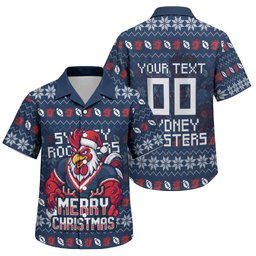 Personalized Sydney Roosters Christmas Family Matching Summer Maxi Dress and Hawaiian Shirt Australian Rugby Fans - Pixelated Ugly Xmas Pattern Mascot Santa