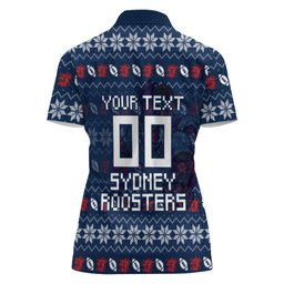 Personalized Sydney Roosters Christmas Women Polo Shirt Australian Rugby Fans - Pixelated Ugly Xmas Pattern Mascot Santa