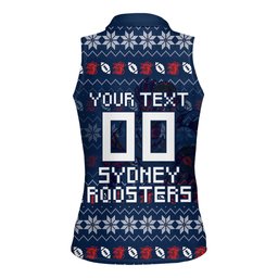 Personalized Sydney Roosters Christmas Women Sleeveless Polo Shirt Australian Rugby Fans - Pixelated Ugly Xmas Pattern Mascot Santa